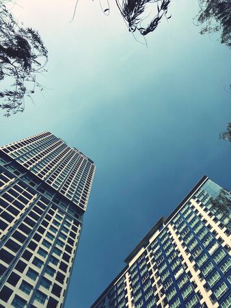 High angle view of buildings, residential buildings, accommodation of urban people in the present eraの写真素材