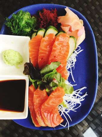 Raw mackerel is made in Japanese cuisine. Satsumi is eaten with wasabi, which is beautifully arranged in a dishの写真素材