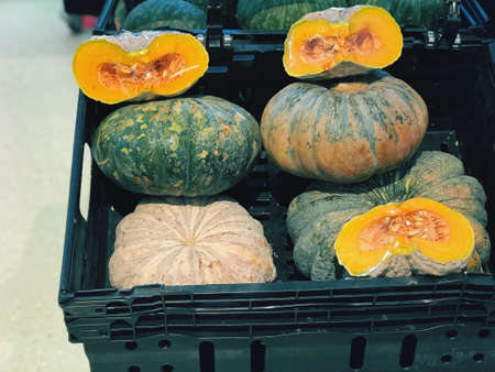 pumpkins sell in super market, Agricultural products concept