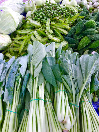 close up fresh vegetable sell in the fresh market, heath and organic food
