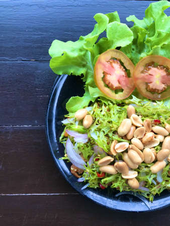top view of Wings Bean Spicy Salad past on the dinner table, food and cuisine concept