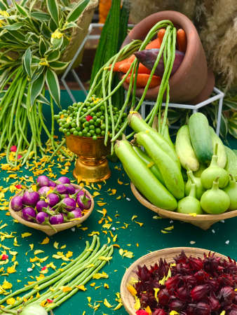 close up potrage photo of sacrificial offering, to pay respect religiousの写真素材
