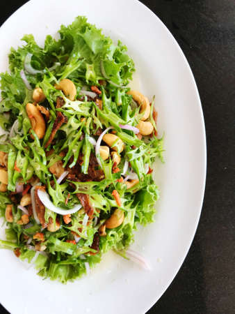 top view of Wings Bean Spicy Salad past on the dinner table, food and cuisine conceptの写真素材