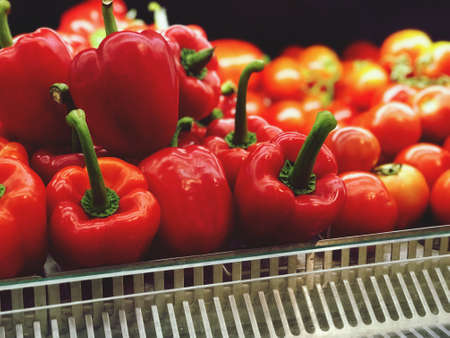 close up fresh chill or fresh bell  paste and sell in the super market shelfの写真素材