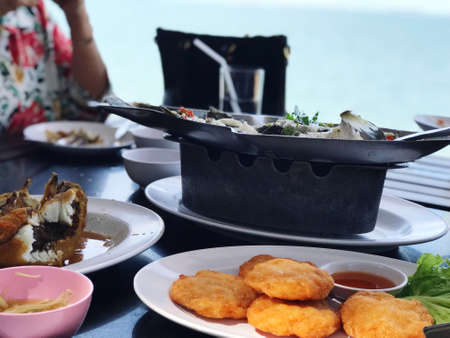 focus food on the disc in restaurant atmosphere, food business, food safety and food for life conceptの写真素材