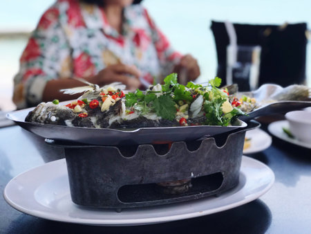 focus food on the disc in restaurant atmosphere, food business, food safety and food for life conceptの写真素材