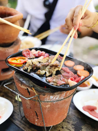 Shabu set in clude Meat, vegetables and noodles,foods travel and cuisine conceptの写真素材