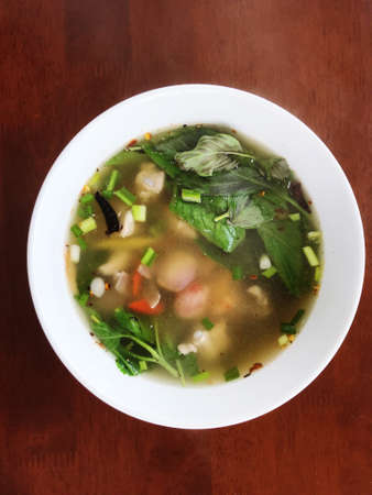Hot and Spicy Soup with Pork Ribs sell in the market ,cuisine and food travel concept
