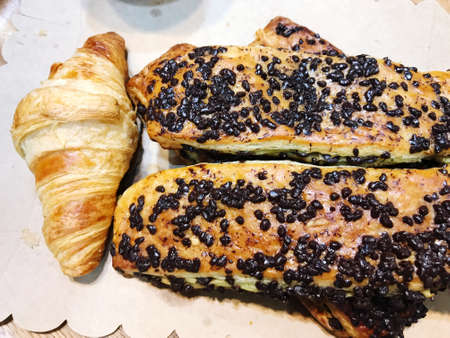 Bread and bakery products texture patter background, sweet food and cuisine conceptの写真素材