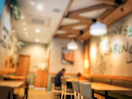 Blurred image of a restaurant with the atmosphere of people eating or taking orders.