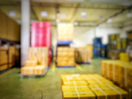 Blurred image of warehouse and raw material warehouse, industry and business conceptの写真素材