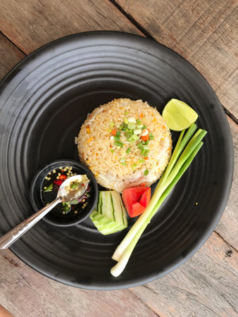 closed up carp fried rice, ready to eat and quick cooking foodの写真素材