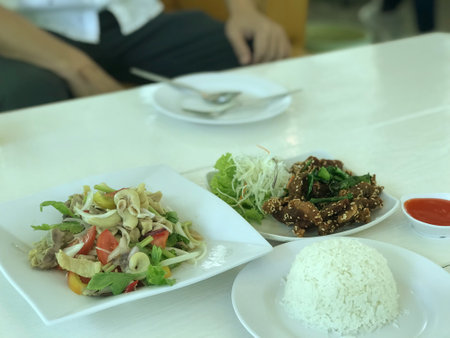 close up of decoration food on the table, Thai cuisine foods in the returant , food travel concept