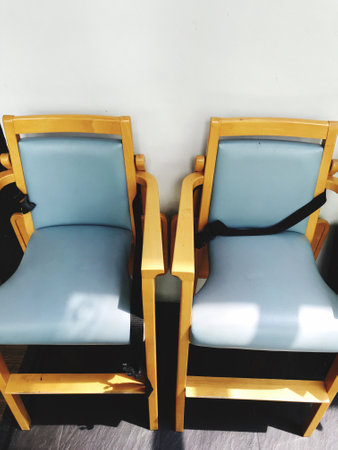 Baby High Chairs arrang for support family in resturant, kid and mum equipment and assessoryの写真素材