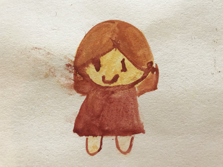 Watercolor drawing of a girl with a smile on her face.の写真素材