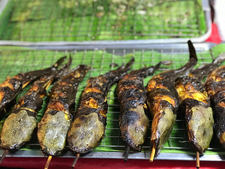 Grilled fish at street food in Thailand, Thailand, Asia.の写真素材