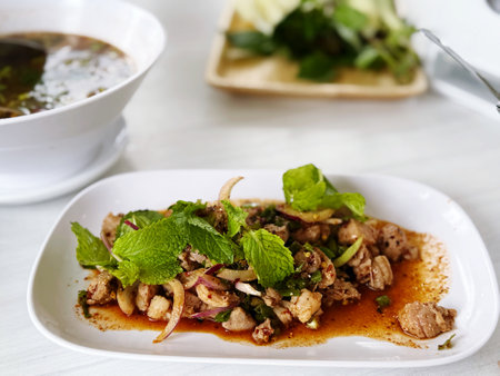 Spicy Isan food, Laab Ped, is delicious and hard to find.の写真素材