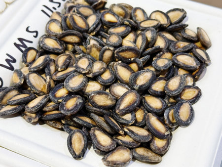 Frozen mussels in a plastic container, closeup of photo