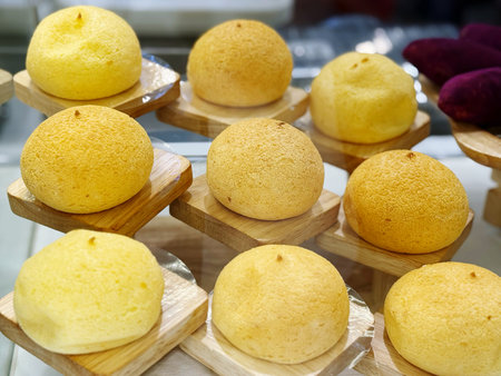 Japanese confectionery, a lot of sweet yellow doughnut.の写真素材