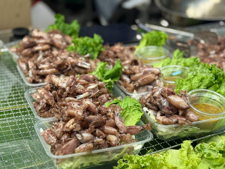 Fresh squid for cooking at street food in thailand, selective focus