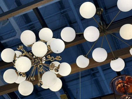 Decorative chandelier in the interior of the store, close-up