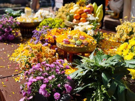 Colorful flowers for sale at a flower market in Thailandの写真素材