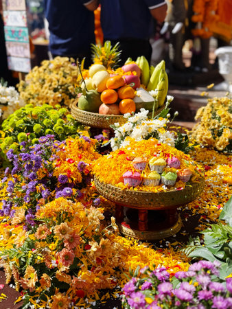 Beautiful flowers and fruits for sale in a street market