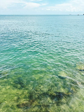 Blue sea and sky background. Nature composition. Sea and sky.