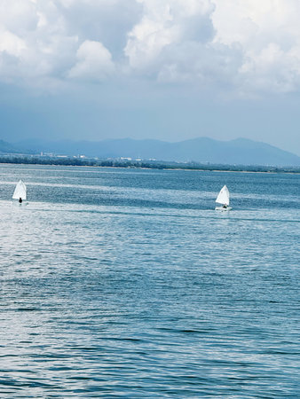 Sailboats on a lakeの写真素材