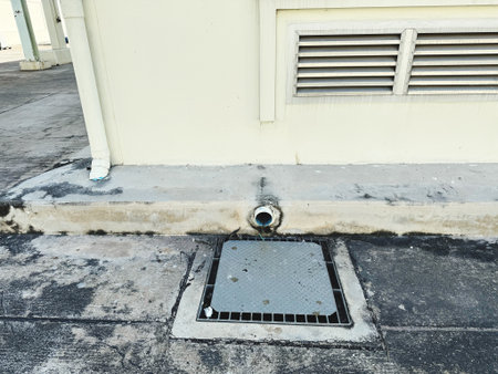water drain in the street, closeup of photo with selective focus