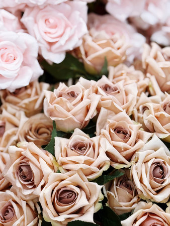 Beautiful pink roses in a wedding bouquet. Close-up.の写真素材