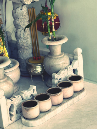 Vase and incense burner in the temple,Thailand.