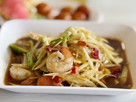 Papaya salad (Somtum) with prawnsの写真素材