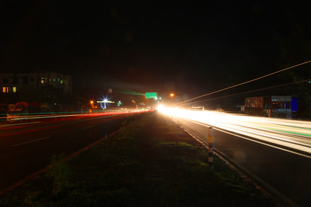 The light trails on the street in Mumbai India.