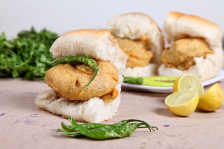 Indian special traditional fried food vada pavの写真素材
