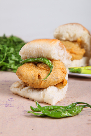 Indian special traditional fried food vada pavの写真素材