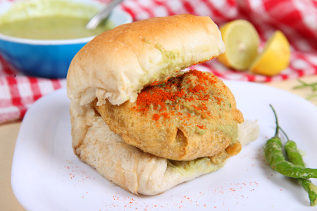 Indian special traditional fried food vada pavの写真素材
