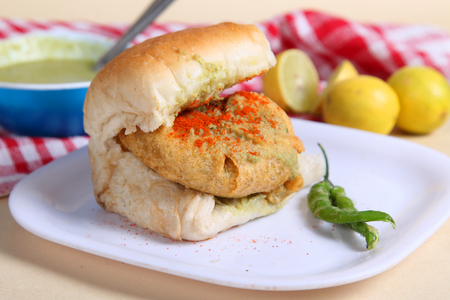 Indian special traditional fried food vada pavの写真素材