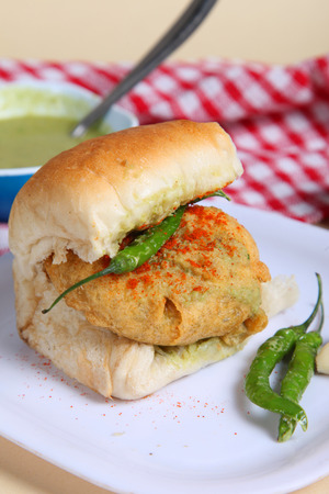 Indian special traditional fried food vada pavの写真素材