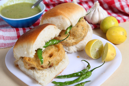 Indian special traditional fried food vada pavの写真素材