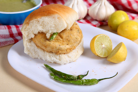 Indian special traditional fried food vada pavの写真素材