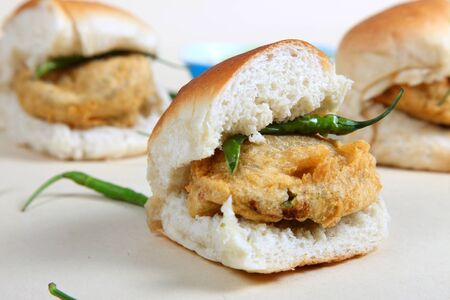 Indian special traditional fried food vada pavの写真素材