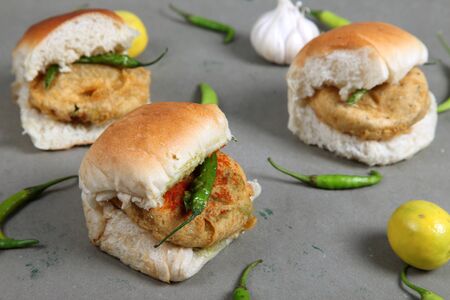 Indian special traditional fried food vada pavの写真素材