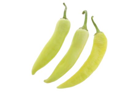 Banana Pepper or yellow wax pepper isolated against a white backgroundの写真素材