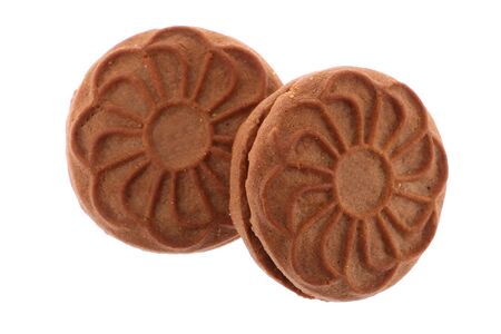 Chocolate chip cookies isolated on white background. Sweet biscuits. Homemade pastry.の写真素材