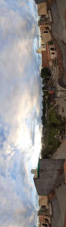 A view of a building. High quality photo