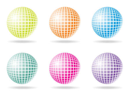 six color retro party background with disco ball, illustrationのイラスト素材