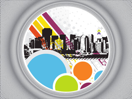 Urban grunge city with ring background - vector illustrationのイラスト素材