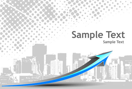 Urban grunge city with growing arrow - vector illustrationのイラスト素材