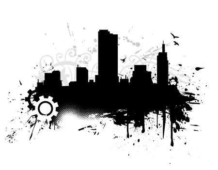 grunge uraben city with vector illustrationのイラスト素材